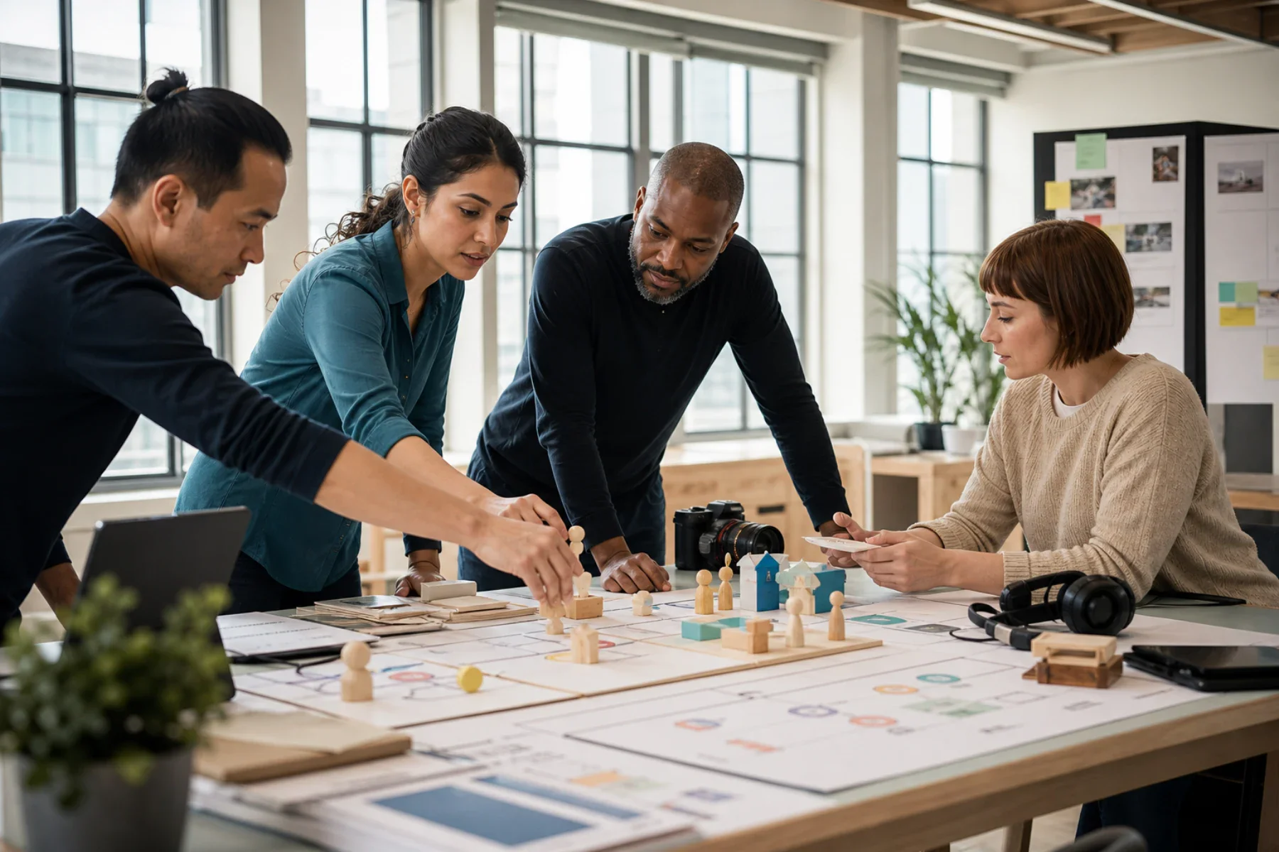 Operations specialists coordinating healthcare, workforce, media and commerce service workflows