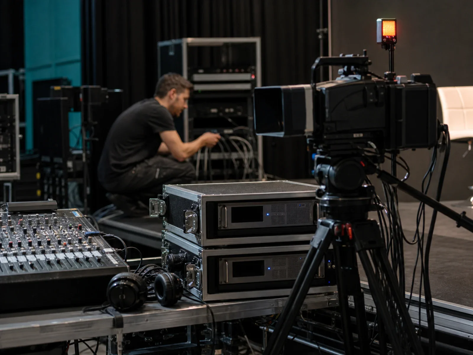 Live webcast production control with cameras, audio and resilient media transport