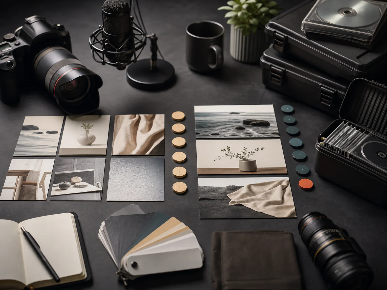 Content production desk coordinating approval and multi-channel publishing assets